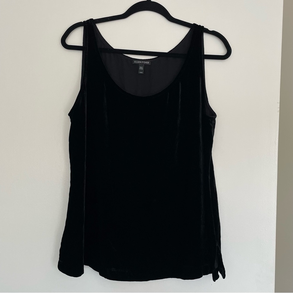 Eileen Fisher Black Silk Blend Velvet Tank Top